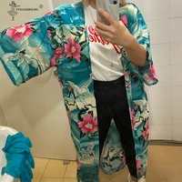bohemian style print floral long cardigan sexy woman flare sleeve summer beach kimono vintage coat holiday big size cardigan
