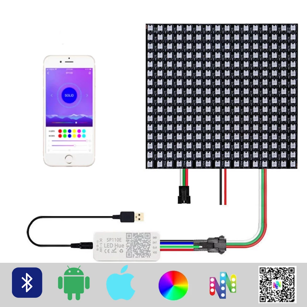 

WS2812B Led Strip Digital Panel Matrix WS2812 Individually Addressable Module Light SP110E Bluetooth Controller DC USB 5V