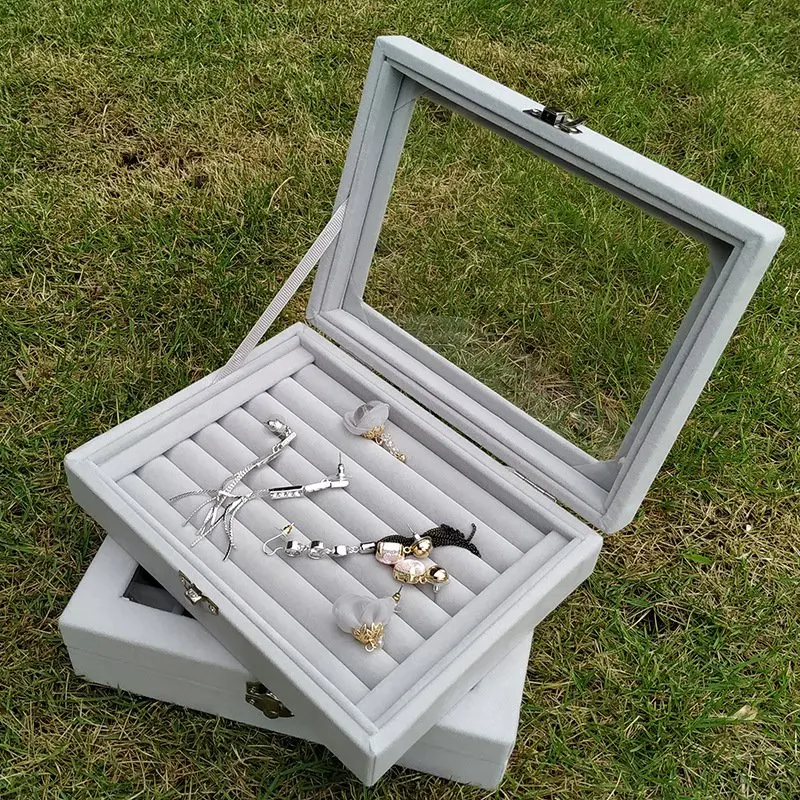 

Portable Flannel Jewelry Box with Glass Transparent Jewelry Storage Box Earrings Ring Jewelry Jewelry Box
