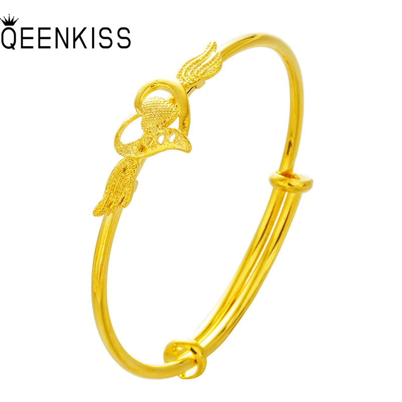 

QEENKISS BT5209 Изящные ювелирные изделия оптом модные горячие женщины Девушка Невеста день рождения свадебный подарок сердце крыло 24KT золотисты...