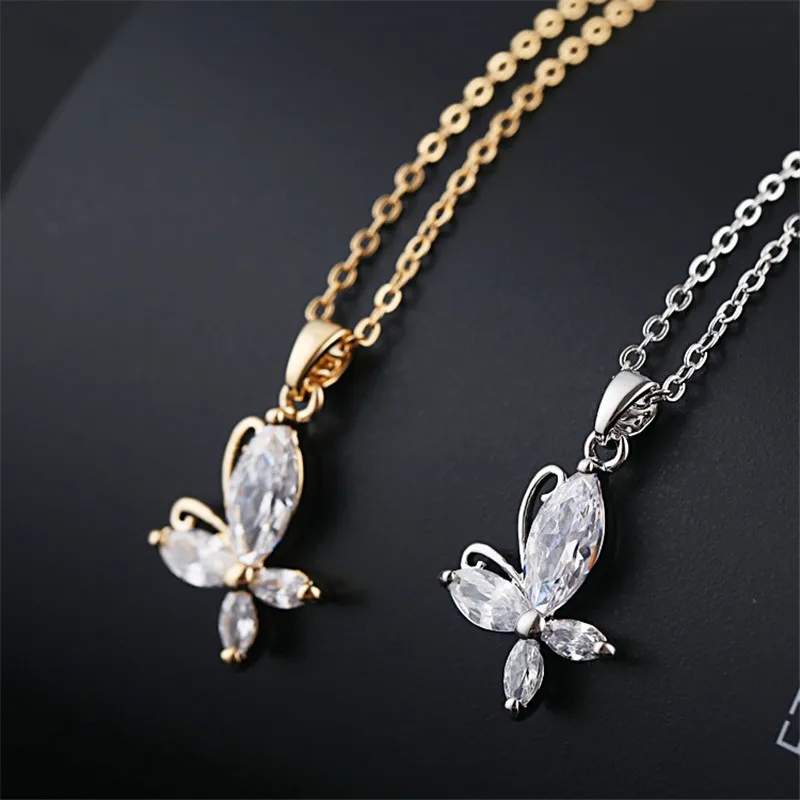 Charm Female Ladies Small Butterfly Pendants Necklaces Cute Gold Color Animal Necklace Fashion Party For Women | Украшения и