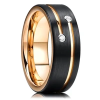 8mm men rings black stainless steel grooved line rhinestone rings wedding engagement band anniversary rings for men gift