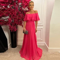 verngo simple hot pink chiffon prom dresses off the shoulder sleeves floor length evening gown plus size women long party dress