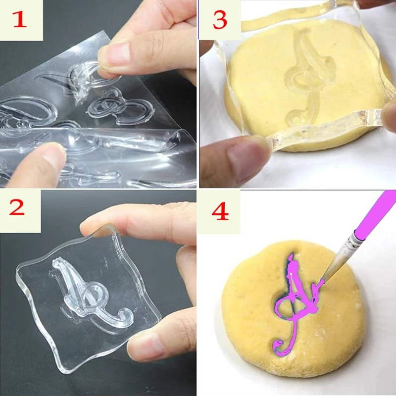 

4pcs/set Number Alphabet Fondant Cake Stamp with Back Plate for Cookies Biscuit Decorating Tool Card Making DIY