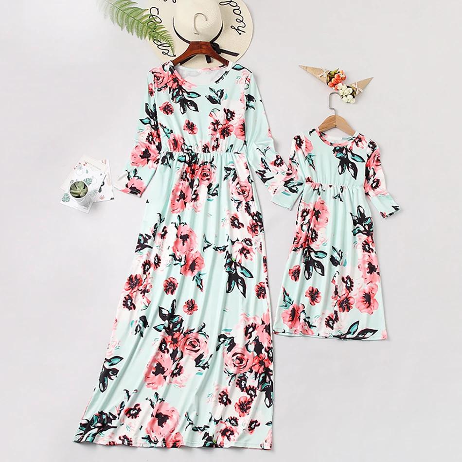 Mom and Daughter Matching Clothes Summer European American Style Mother Floral Dress Family | Мать и ребенок