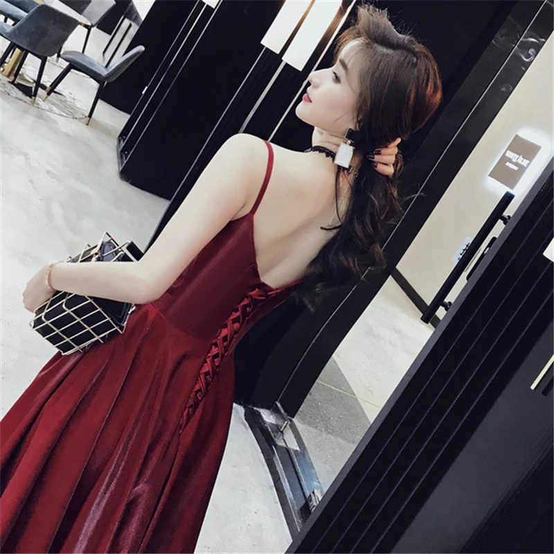

Evening Dresses 2020 Satin Spaghetti Straps Sweetheart A-Line Long Prom Dress Burgundy Evening Gown ball gown dress new arrival