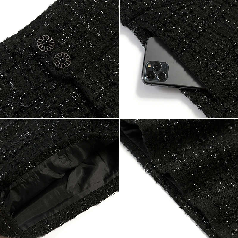 

Autumn winter fashion women shorts Irregular high waist vintage tweed shorts women black plus size wide leg loose femme shorts