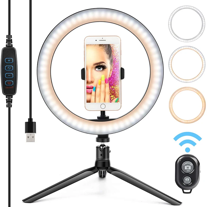 

10'' Selfie Ring Light with Tripod Stand Cell Phone Holder,LED Make Up Light with 3 Light Modes for Camera YouTube Video tiktok