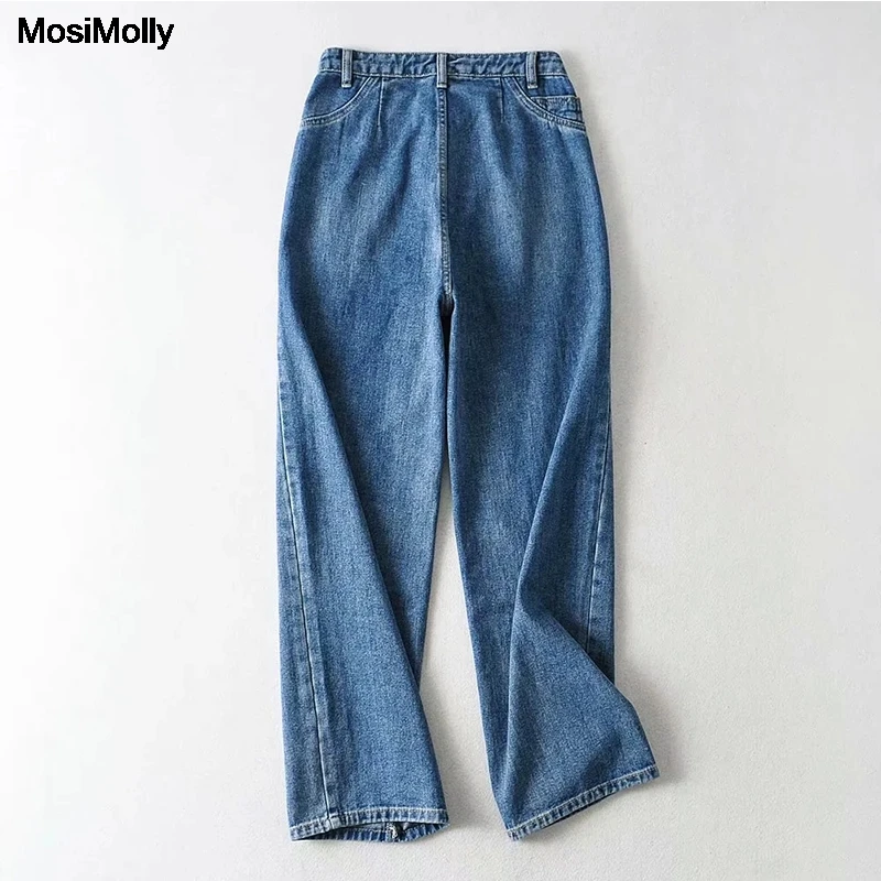 

MosiMolly Cool Big Pockes Washed Jeans Pants Women Black Denim Jeans Bf Style Long Jeans Women Bottom