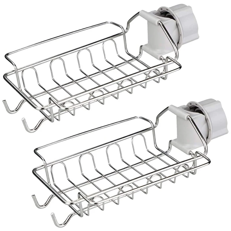 

Держатель губки для кухонного смесителя 2 шт., органайзер из нержавеющей стали для раковины, подвесная полка для хранения смесителя, мыла