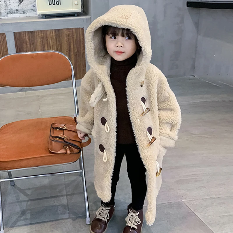 2021 Winter Teenage Long Kids Jakcet Hooded Fleece Baby Girl Coats Outdoor Warm Boy Windbreakers Fashion Children Snow Clothes