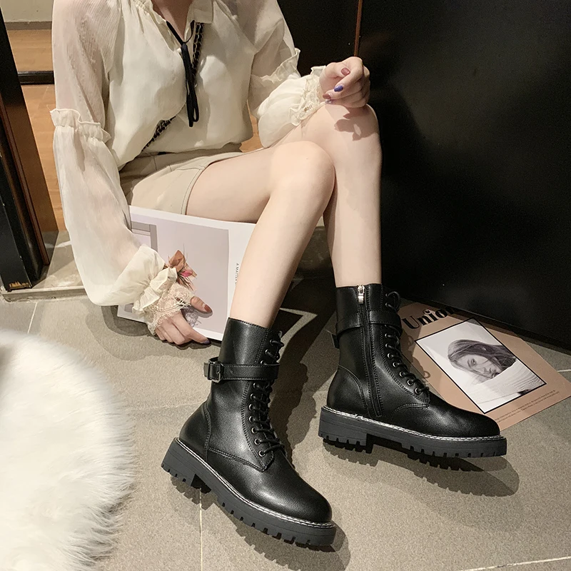 Новинка зимние мотоботы с пряжкой женские ботильоны в британском стиле на низком