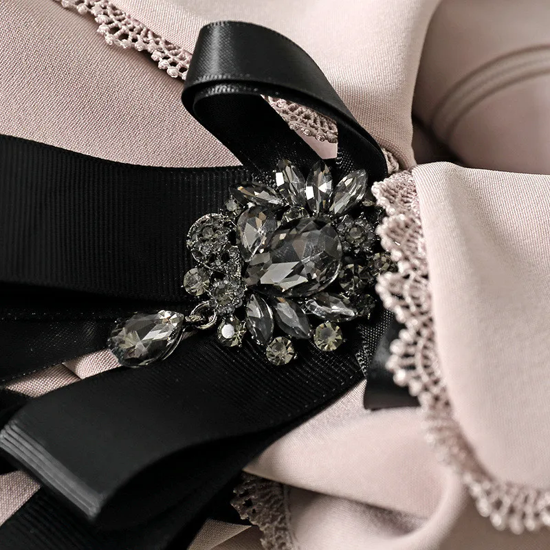 

Europe Fashion Runway Spring Clothes Women Long Sleeve Peter Pan Collar Bowknot Sweet Dress Elegant Robe Femme Casual Vestidos