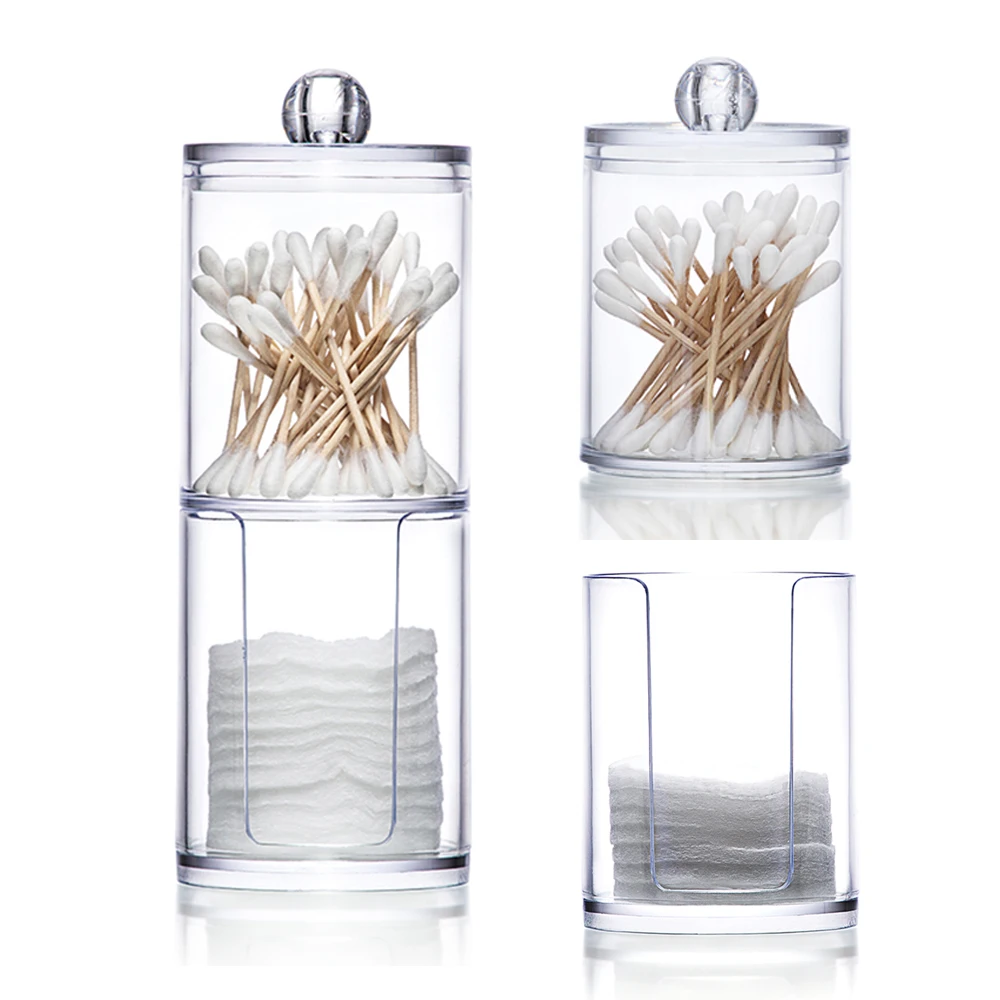 Круглый контейнер для ватных палочек 2 в 1 косметический косметики акриловый