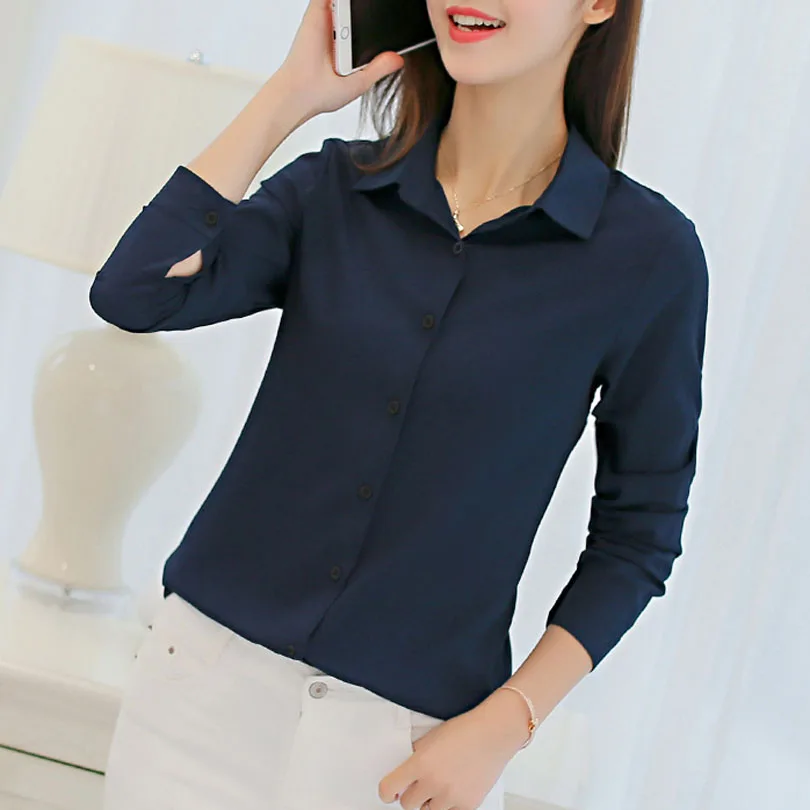 Женская Офисная рубашка с отложным воротником Однотонная длинным рукавом модная