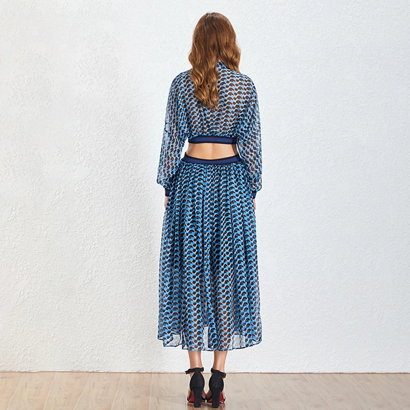 

TWOTWINSTYLE Vintage Hollow Out Dress For Female Stand Collar Long Sleeve High Waist Print Elegant Dresses Women 2021 Spring