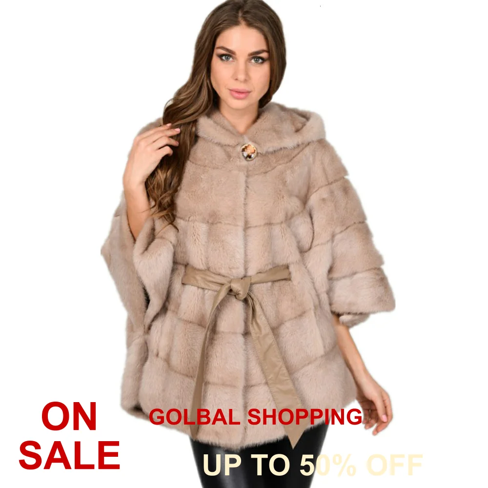 Женская длинная норковая шуба с капюшоном TOPFUR роскошная зимняя из цельного