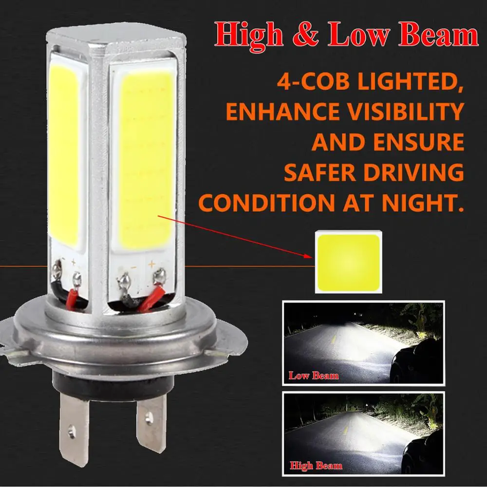 

2pcs H7 LED Headlight Bulbs Fog Light High/Low Beam 4000LM 6000K Super White 80W Drop Shipping