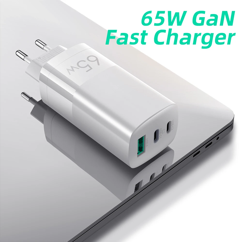 LUSHUO 65W GaN Charger Quick Charge 4.0 3.0 Type C PD USB Charger QC 4.0 3.0 Portable Fast Charger
