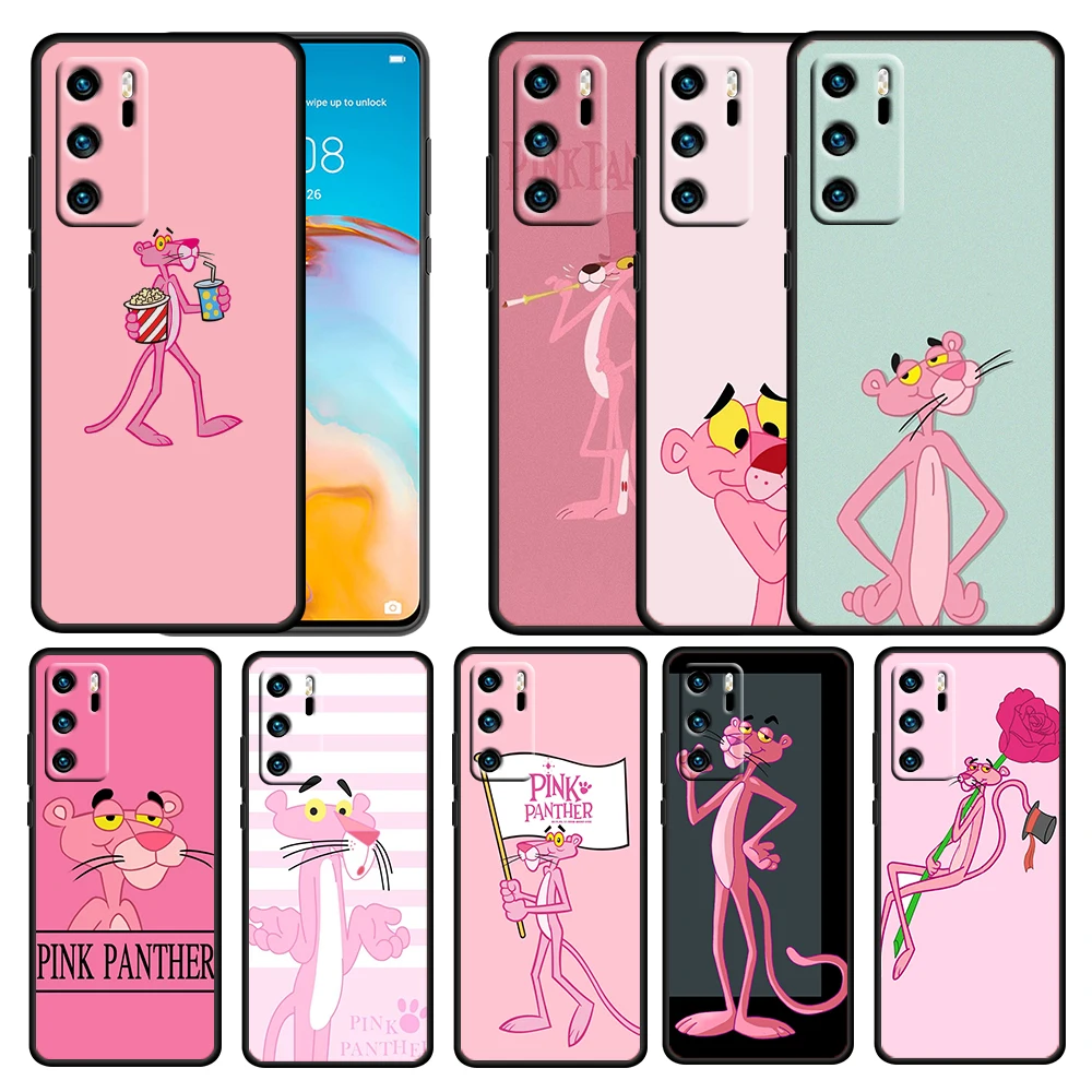 

Pink Panther Patterned for Huawei P50 P40 E P30 P20 P10 P9 P8 Pro Lite mini 5G Soft TPU Silicone Black Phone Case Cover