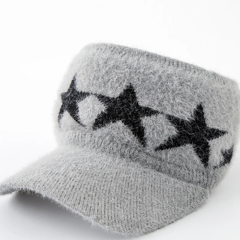 Новинка женская спортивная зимняя шляпа пустая модная шерстяная с принтом звезд