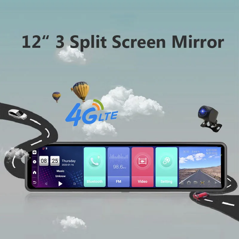 

OLPAY 4G ADAS 12 inch Car DVR Camera Android 8.1 3 Screens Rear View Mirror FHD 1080P WiFi GPS Dash Cam Registrar Video Recorder