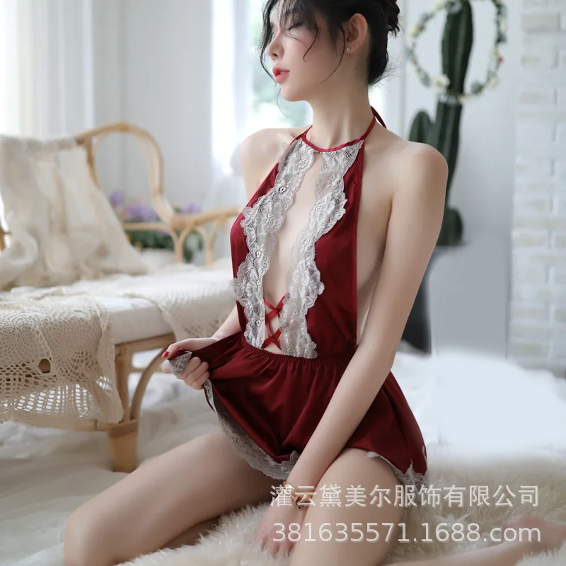

Sexy Lace Hollow Nightdress Woman's Sexy Bare Chest Backless Perspective Nightdress Temptation Pajamas Nightdress