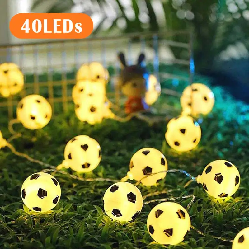 

Soccer Balls String Lights 10/40 LED Football Garland Lights Bedroom Home Wedding Party Christmas Decorative Lights for Bar Club