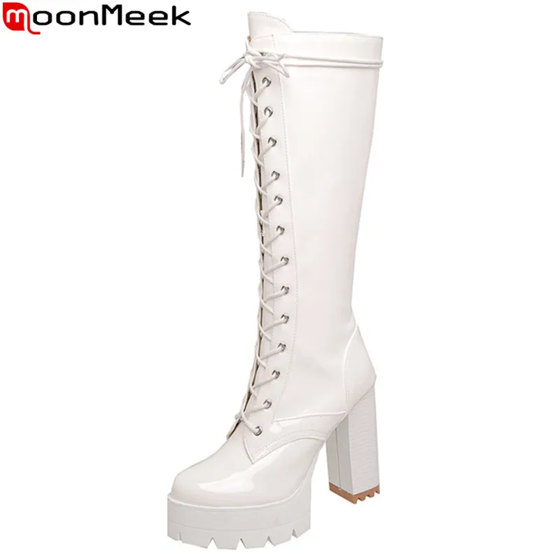 

MoonMeek 2020 Large size 34-43 women boots sexy extreme high heels platform ladies shoes winter fashion lace up knee high boots
