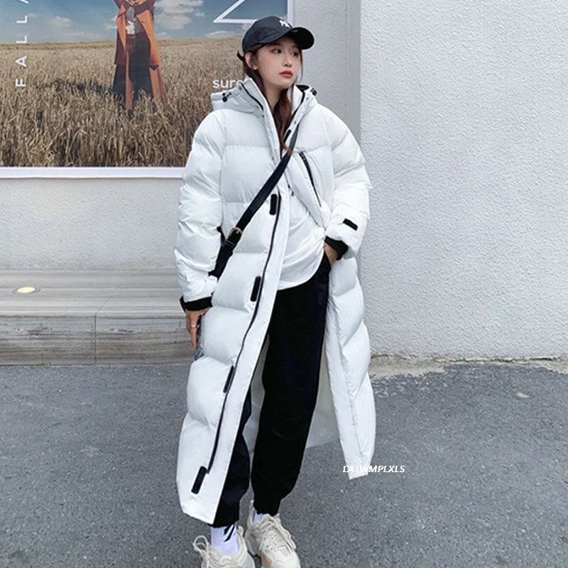 Куртка женская зимняя черная/белая водонепроницаемая длинная толстая теплая