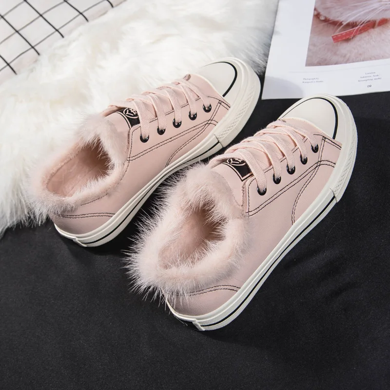 

Ribbit Fur Top Sneakers Women Winter Fur White Shoes Vulcanize 2020 New Velvet Fur Sneakers for Women for Winter