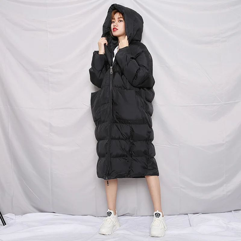 

fashion winter jacket women Hooded Jacket Thick Warm Zipper Long Sleeve Solid Black Gray Loose Coat for Women tops Parkas 2020