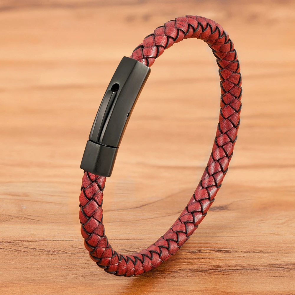 Мужской кожаный браслет XQNI ручной работы из нержавеющей стали | Украшения и