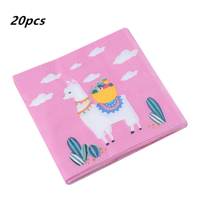 20pcs napkin LISM Llama вечерние Llama Альпака бумажные тарелки салфетки для стаканчиков одноразовая соломка поставки животных с днем рождения украшения для детей - Цвет: 20pcs napkin