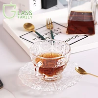 gf glass coffee mug set tea cups and saucers european vintage sunflower milk cup for breakfast birthday gifts shot glasses set