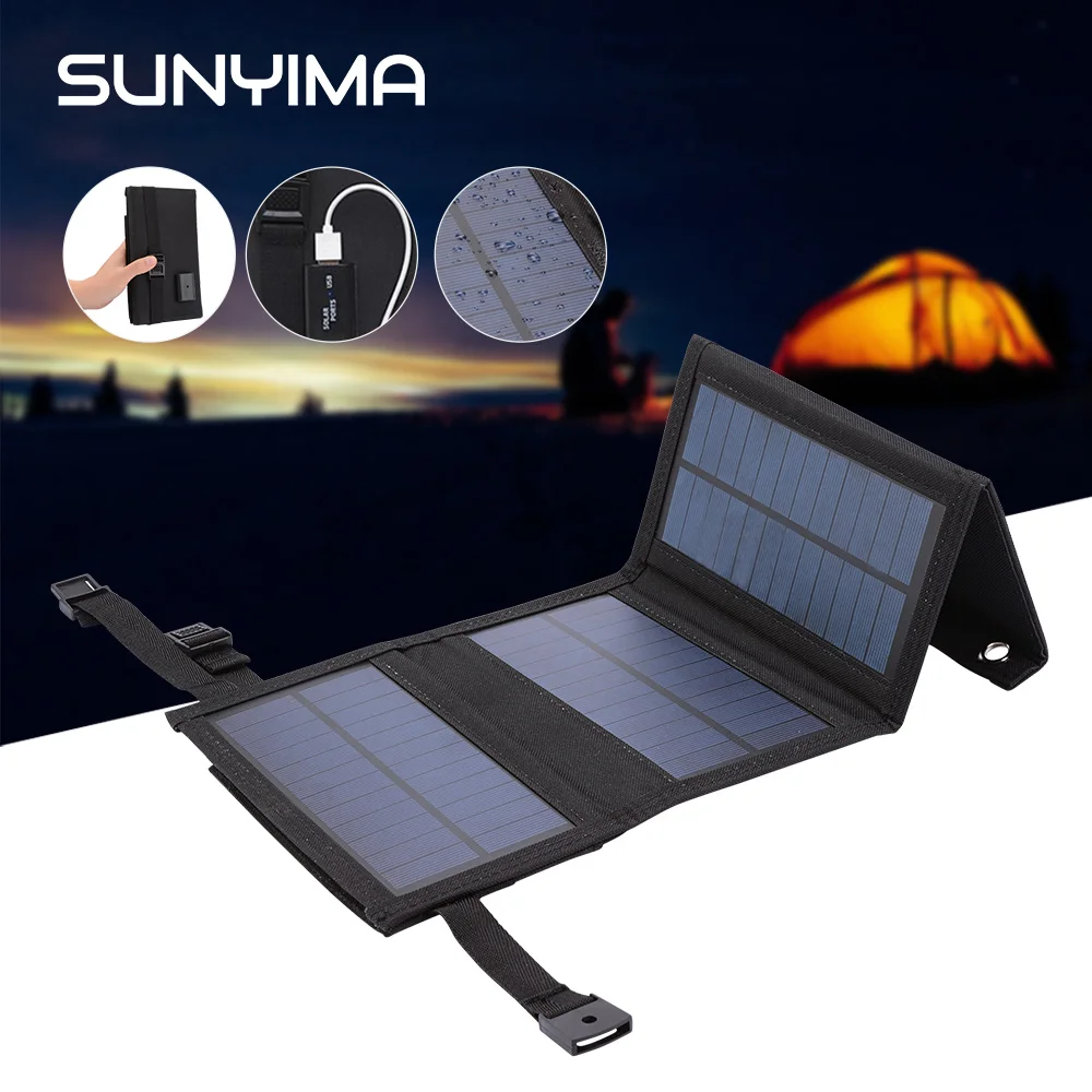 

SUNYIMA 5.5V 10W Portable Solar Panel Folding Foldable Solar Panels Bag for Phone Battery Mobile Power Bank with 5V USB Port