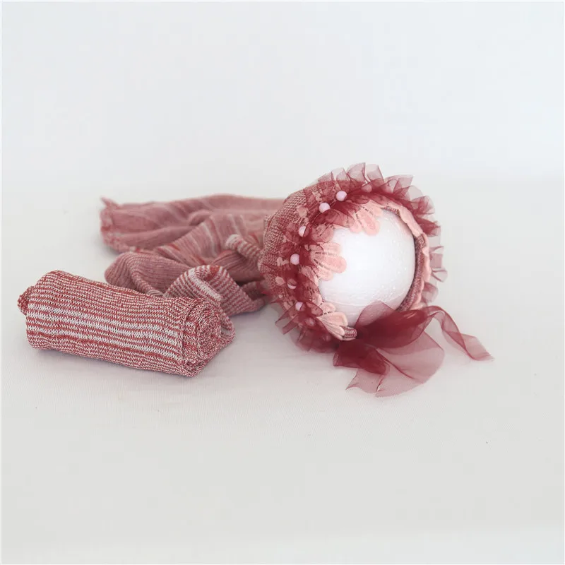 Cute Light Pink Baby Girl Hat Wrap Set Newborn Bonnet Photography Props Posing Fabric Layer Infant Sleepy Photo Gift | Мать и ребенок