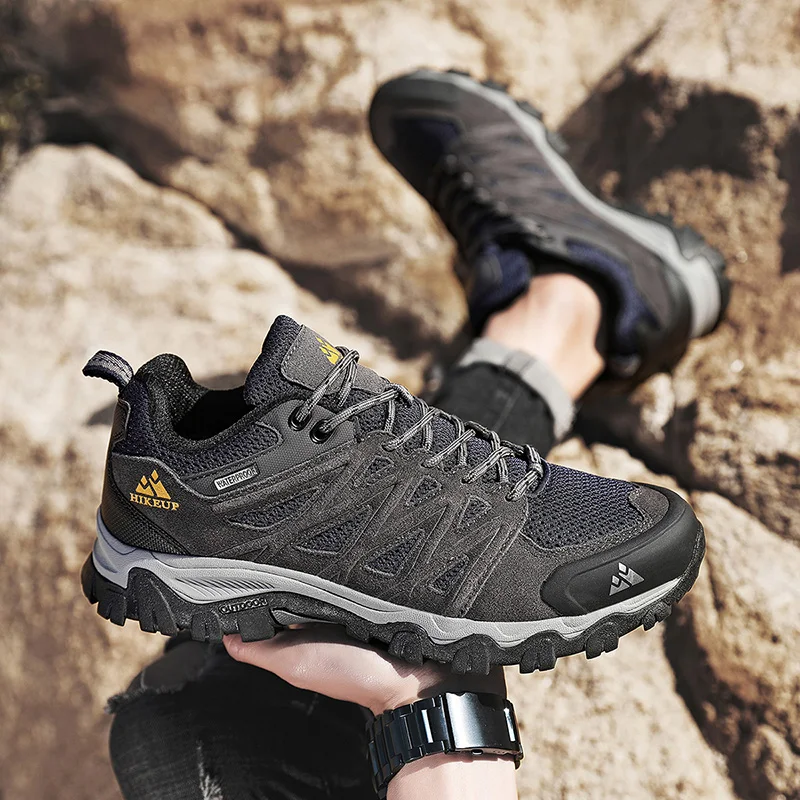 Зимняя мужская обувь для горного туризма серые замшевые кожаные мужские