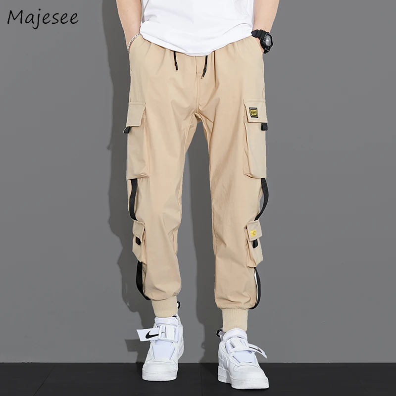 

Брюки-карго большого размера, мужские подростковые повседневные Модные универсальные брюки Ulzzang на шнуровке для подростков, мужские брюки