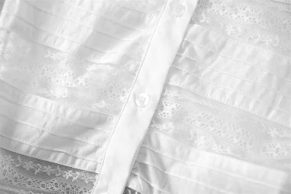 

Frill Collar Women Sweet Blouse Ladies 2021 Spring Lace Patchwork Hollow Out Single-Breasted White Shirt and Tops