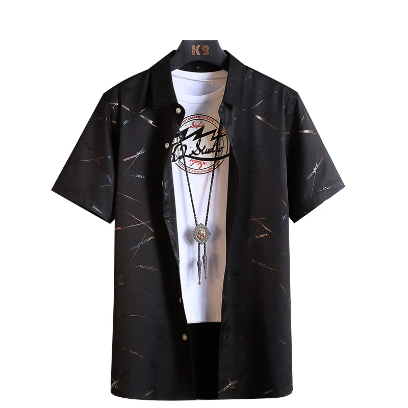 

Fashion Design White Black Short Sleeve Casual Shirt Men's Print Beach Blouse 2021 Summer Clothing Plus Asian Size 5XL 6XL 7XL
