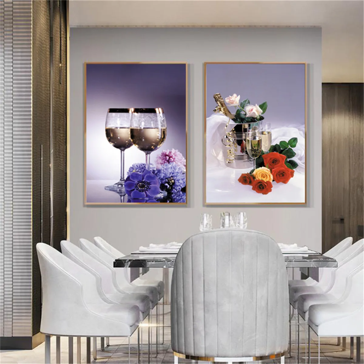 Обеденный стол очки шампанского современная картина плакат холст печать