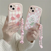 love heart pottery beads lanyard rose flower case for iphone 11 11 13 pro max x xr xs protective silicone shockproof cover