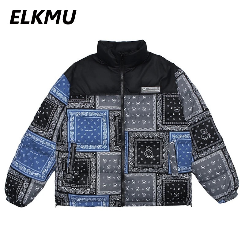 

Пуховик ELKMU мужской, бандана, уличная одежда в стиле хип-хоп, утепленный пуховик с узором пейсли, верхняя одежда в стиле Харадзюку, HM681