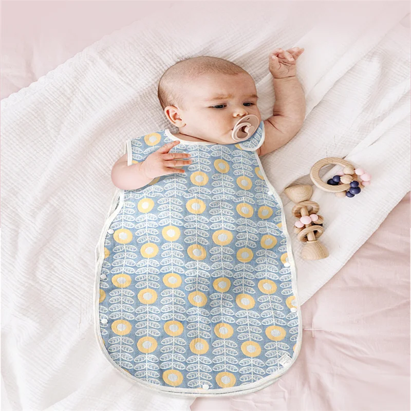 

2021 Newest Baby Spring Autumn Sleeping Bag Pure Cotton Gauze Anti-Kick Quilt Sleeveless Vest