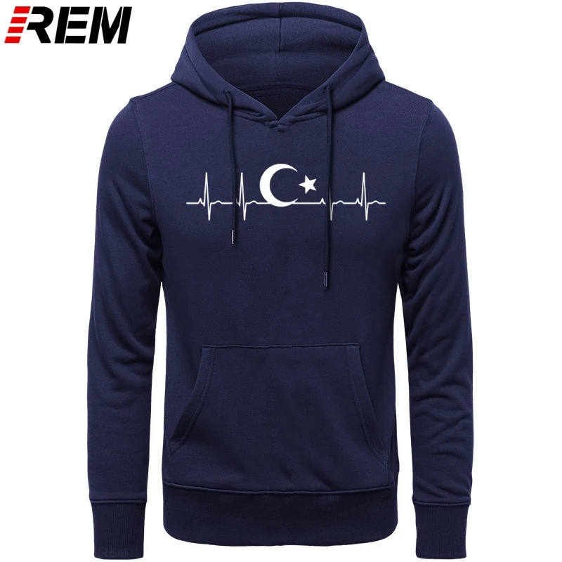 REM Turkey Fans Cheer Moon Stars Heartbeat Fo'r Men Casual Cotton Long Sleeve Funny Turkish Flags Hoodies Sweatshirts | Мужская