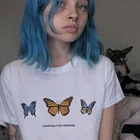 Женский укороченный топ с бабочками, винтажный топ в стиле хип-хоп, Харадзюку, панк, с коротким рукавом