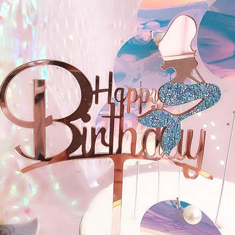 1 шт. лидер продаж розовые и золотые акриловые фигурки русалки для торта