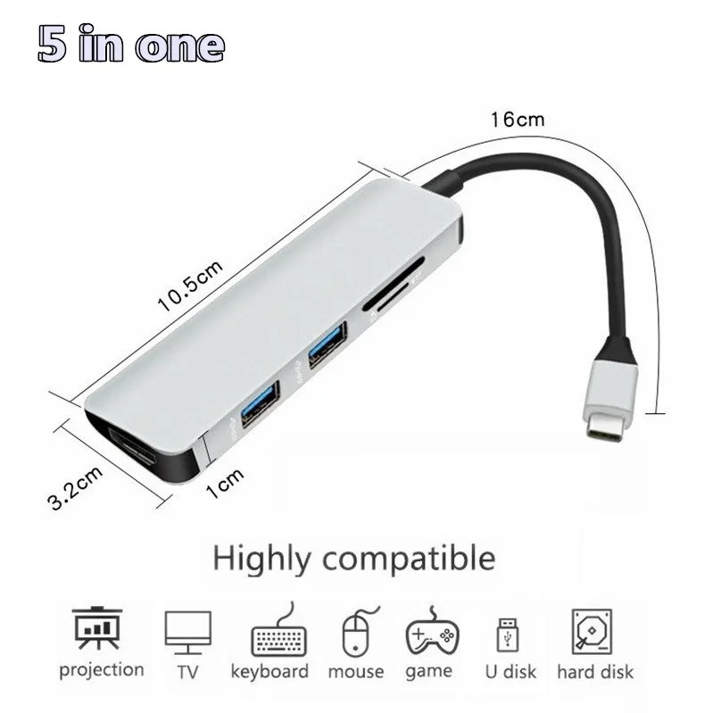 5 в 1 USB C док-станция для ноутбука USB 3,0 HDMI PD Fealushon для MacBook samsung Galaxy S9/S8/S8+ type C док-станция usb-хаб