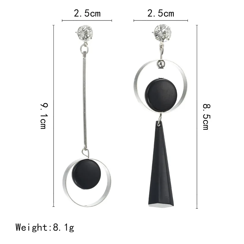 Корейские модные геометрические Длинные асимметричные серьги со стразами